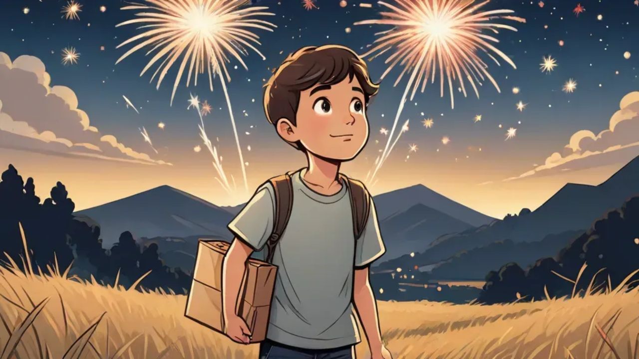 Young Boy watch Fireworks - 3D character